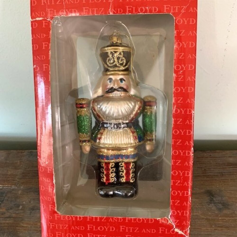 Fitz and Floyd Nutcracker Large Glass Ornament